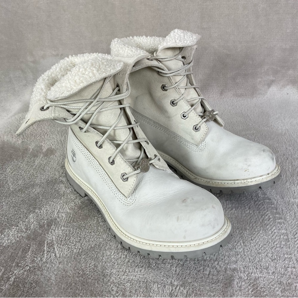 Timberland Teddy Fleece Womens Boots Size 10 White Nubuck Waterproof Lined